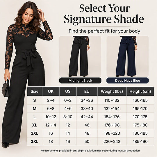 Women's Elegant Lace Patchwork Belted Jumpsuit