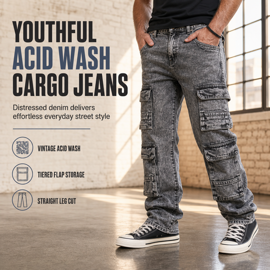 Retro Washed Wide Leg Cargo Jeans Y2K High Street Denim Pants with Pockets🥠𝙁𝙧𝙚𝙚 𝙎𝙝𝙞𝙥𝙥𝙞𝙣𝙜