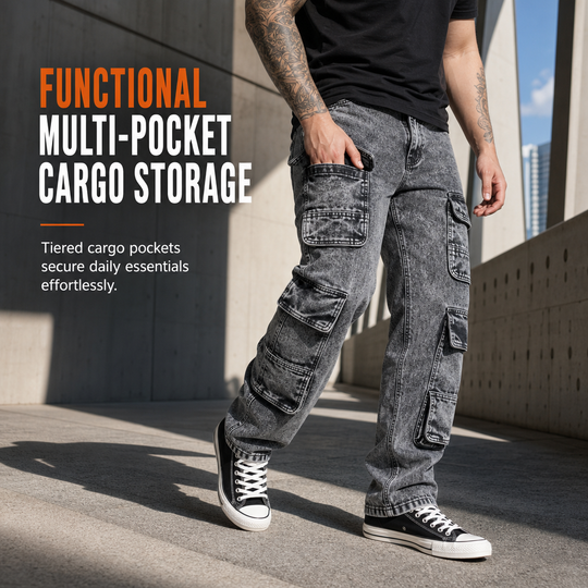 Retro Washed Wide Leg Cargo Jeans Y2K High Street Denim Pants with Pockets🥠𝙁𝙧𝙚𝙚 𝙎𝙝𝙞𝙥𝙥𝙞𝙣𝙜