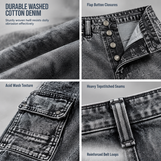 Retro Washed Wide Leg Cargo Jeans Y2K High Street Denim Pants with Pockets🥠𝙁𝙧𝙚𝙚 𝙎𝙝𝙞𝙥𝙥𝙞𝙣𝙜