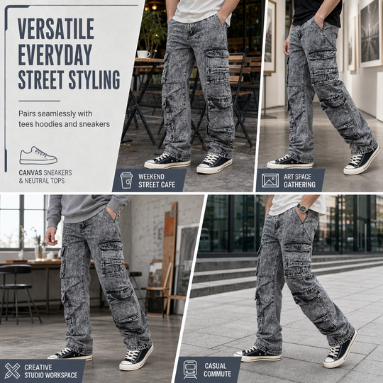 Retro Washed Wide Leg Cargo Jeans Y2K High Street Denim Pants with Pockets🥠𝙁𝙧𝙚𝙚 𝙎𝙝𝙞𝙥𝙥𝙞𝙣𝙜