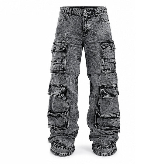 Retro Washed Wide Leg Cargo Jeans Y2K High Street Denim Pants with Pockets🥠𝙁𝙧𝙚𝙚 𝙎𝙝𝙞𝙥𝙥𝙞𝙣𝙜