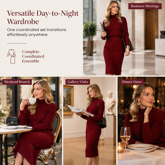 Women's Solid Color Turtleneck Knit Pullover Sweater and Skirt Set🥠𝙁𝙧𝙚𝙚 𝙎𝙝𝙞𝙥𝙥𝙞𝙣𝙜