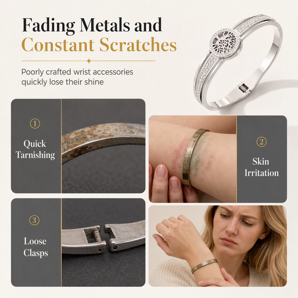 🌿 Stainless Steel Tree of Life Bangle – Elegant & Sparkling Jewelry ✨💎