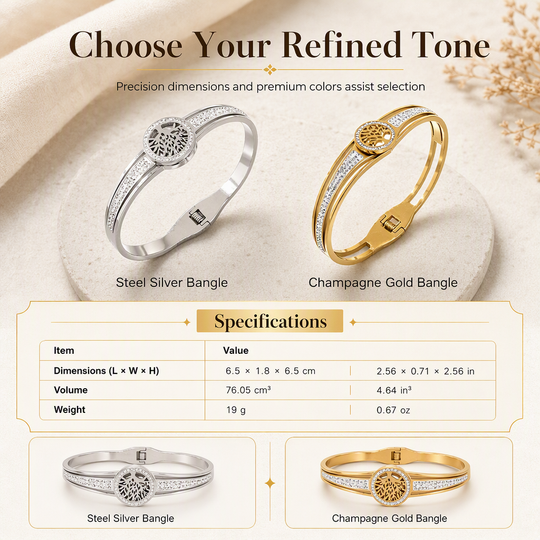 🌿 Stainless Steel Tree of Life Bangle – Elegant & Sparkling Jewelry ✨💎