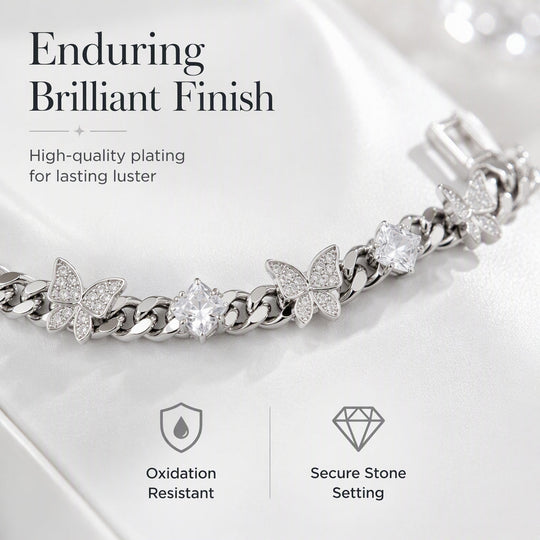 🦋 LIMITED-TIME 50% OFF! 💎 Iced-Out Zircon Butterfly Cuban Bracelet – Sparkly, Hypoallergenic, Secure Clasp