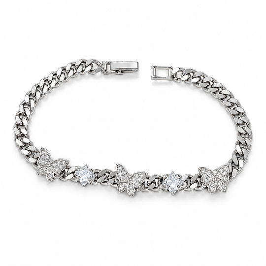 🦋 LIMITED-TIME 50% OFF! 💎 Iced-Out Zircon Butterfly Cuban Bracelet – Sparkly, Hypoallergenic, Secure Clasp