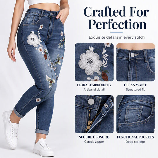 Women's Stretchy Floral Embroidered Skinny Jeans