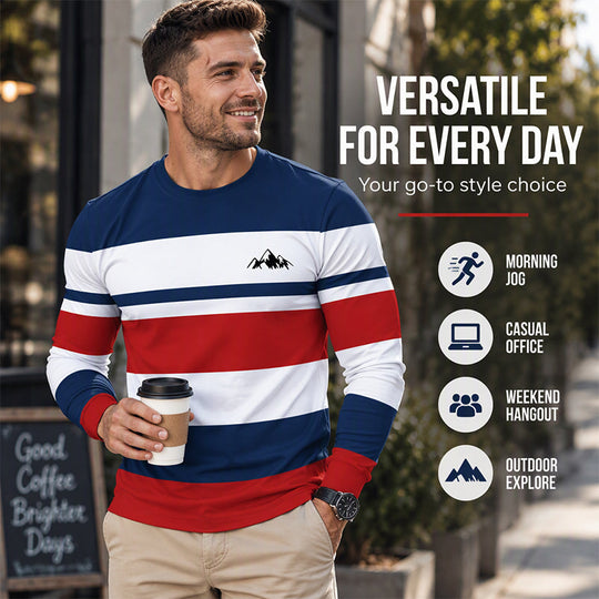 Men's Striped Crewneck Long Sleeve Top