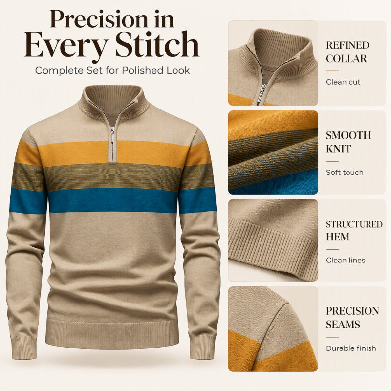 Men's Casual Slim Fit Half-Zip Striped Sweater