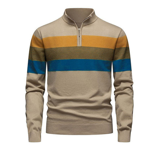 Men's Casual Slim Fit Half-Zip Striped Sweater