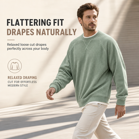 Men's Corduroy Crewneck Long Sleeve Pullover Sweatshirt