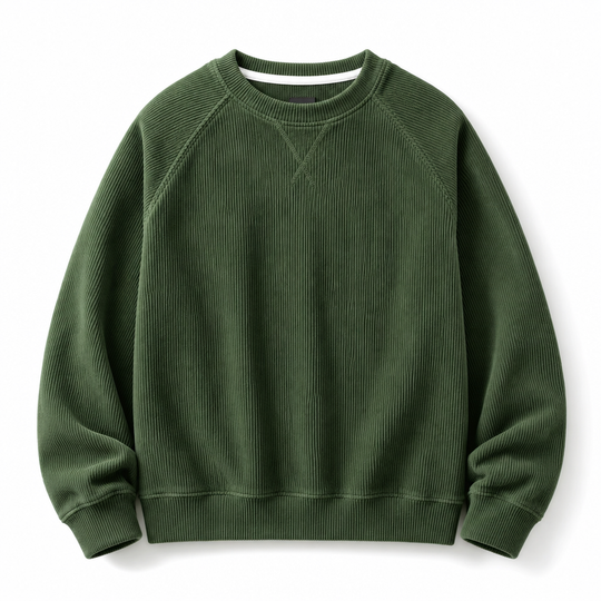 Men's Corduroy Crewneck Long Sleeve Pullover Sweatshirt