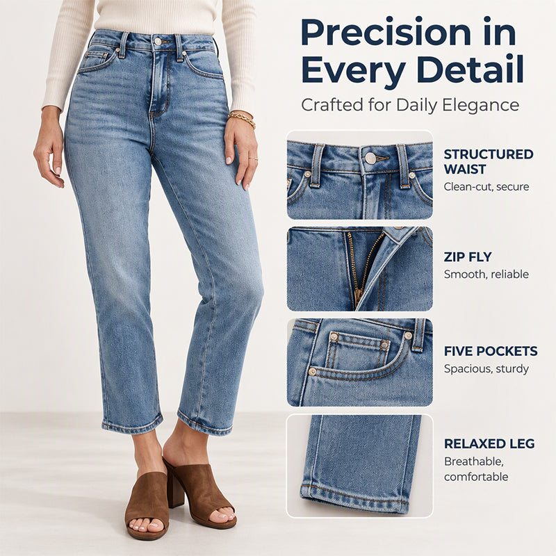 👖 Women's High-Waisted Cropped Straight-Leg Jeans