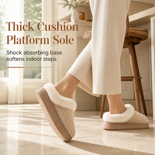 Womens Warm Thickened Slippers Non Slip Indoor Home House Shoes with Lace Trim