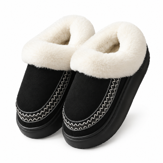Womens Warm Thickened Slippers Non Slip Indoor Home House Shoes with Lace Trim