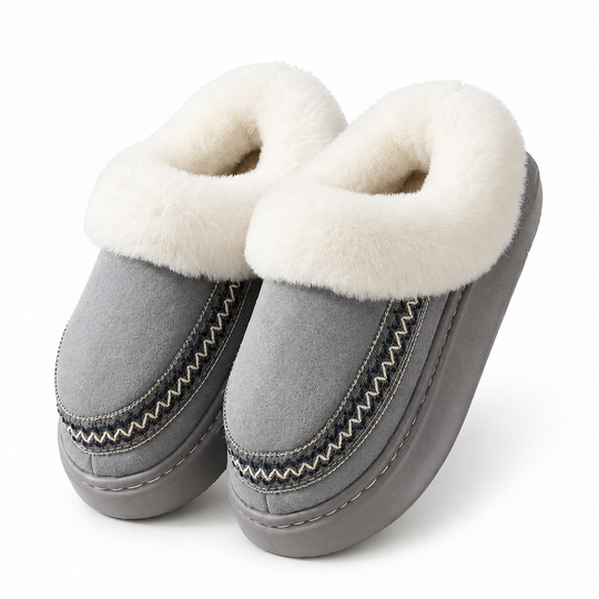 Womens Warm Thickened Slippers Non Slip Indoor Home House Shoes with Lace Trim