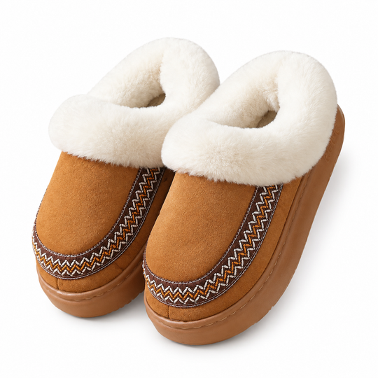 Womens Warm Thickened Slippers Non Slip Indoor Home House Shoes with Lace Trim