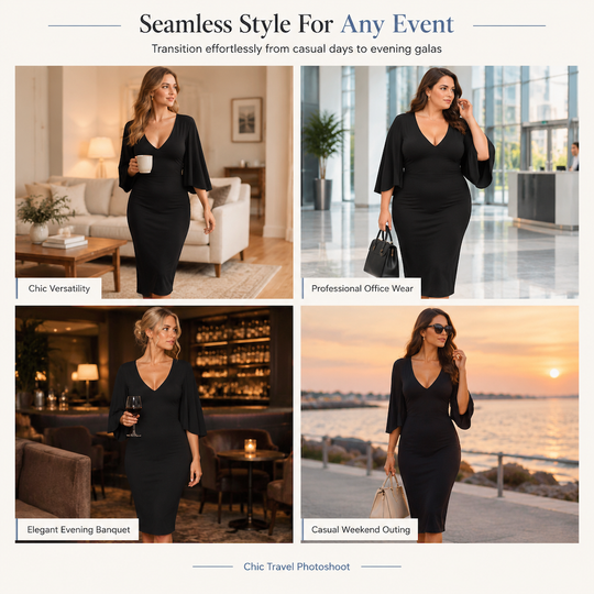 Women's Elegant Sexy V Neck Flare Half Sleeve Bodycon Fall Winter Dress