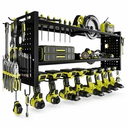 🛠️ 50% OFF NOW! 🔩 Wall-Mounted Power Tool Organizer – Heavy-Gauge Steel, Drill Charging Station & Dual Pegboards – Garage Storage 💪