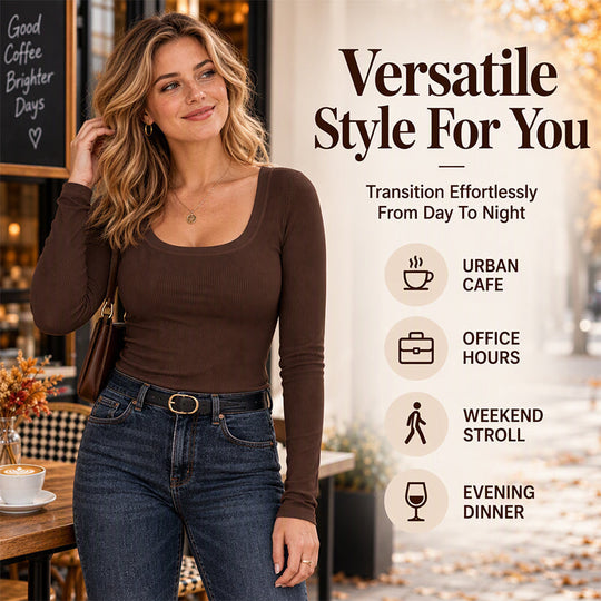 Women's Ribbed Slim Fit Long Sleeve Square Neck Top