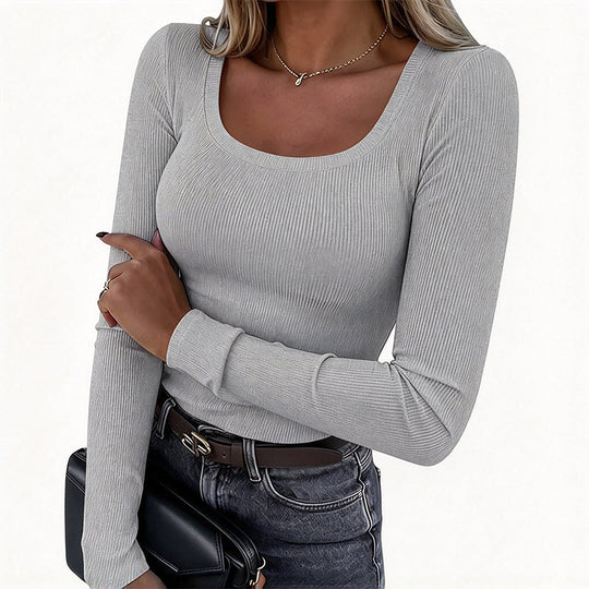 Women's Ribbed Slim Fit Long Sleeve Square Neck Top