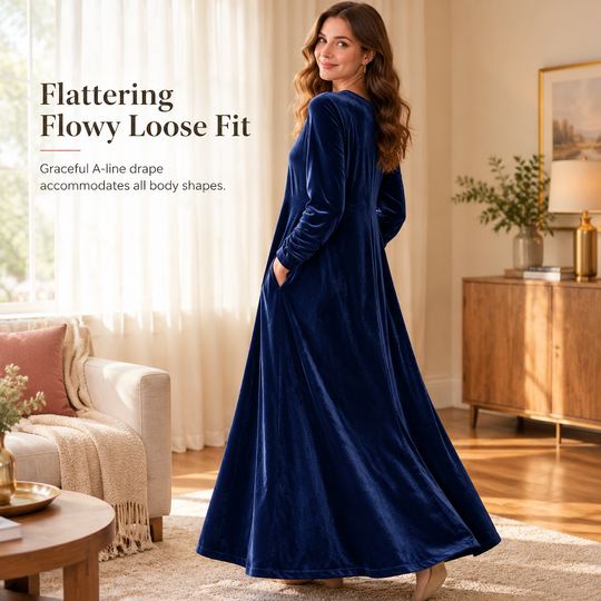 ☁️ Soft Velvet Feel, Easy Everyday Comfort | Women's Casual Velvet Crew Neck Dress with Pockets