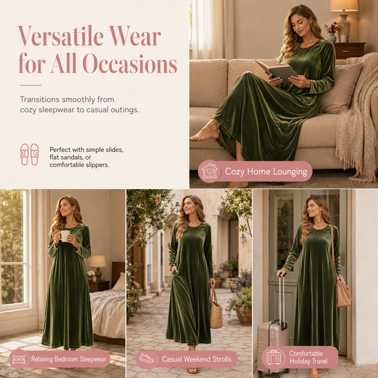 ☁️ Soft Velvet Feel, Easy Everyday Comfort | Women's Casual Velvet Crew Neck Dress with Pockets
