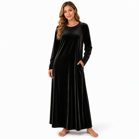 ☁️ Soft Velvet Feel, Easy Everyday Comfort | Women's Casual Velvet Crew Neck Dress with Pockets