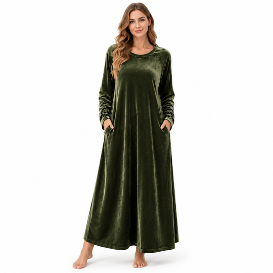 ☁️ Soft Velvet Feel, Easy Everyday Comfort | Women's Casual Velvet Crew Neck Dress with Pockets