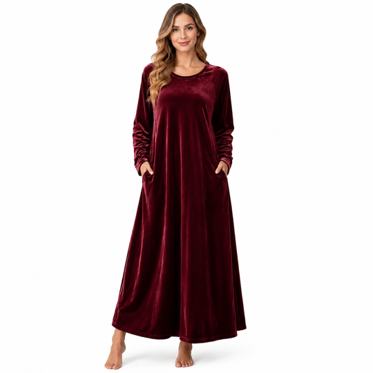 ☁️ Soft Velvet Feel, Easy Everyday Comfort | Women's Casual Velvet Crew Neck Dress with Pockets