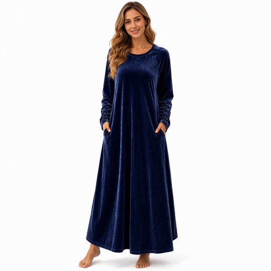 ☁️ Soft Velvet Feel, Easy Everyday Comfort | Women's Casual Velvet Crew Neck Dress with Pockets