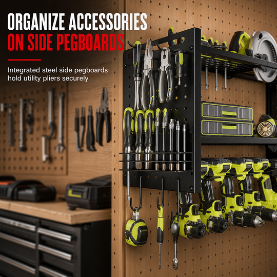 🛠️ 50% OFF NOW! 🔩 Wall-Mounted Power Tool Organizer – Heavy-Gauge Steel, Drill Charging Station & Dual Pegboards – Garage Storage 💪