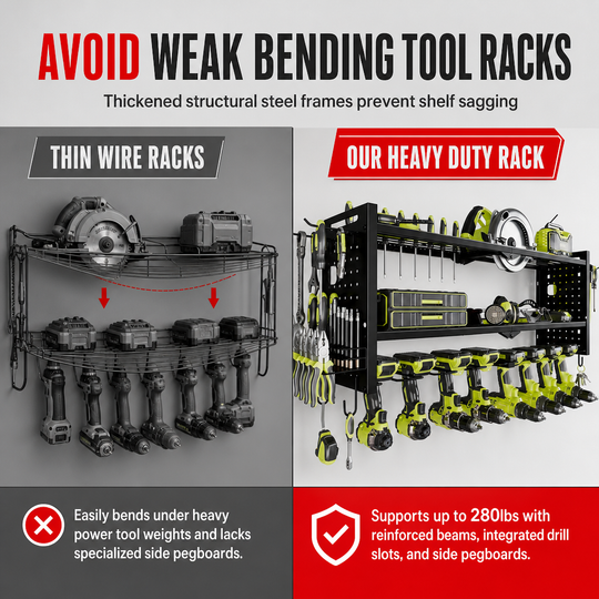 🛠️ 50% OFF NOW! 🔩 Wall-Mounted Power Tool Organizer – Heavy-Gauge Steel, Drill Charging Station & Dual Pegboards – Garage Storage 💪