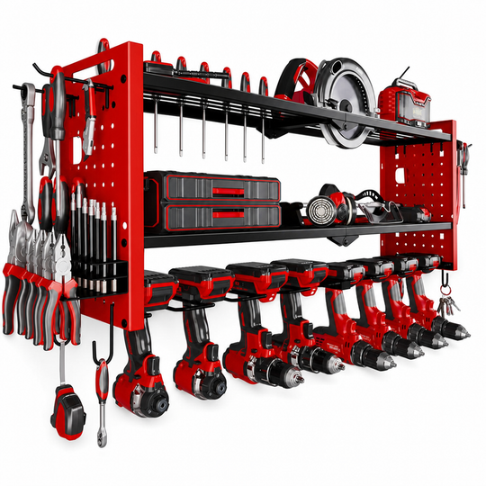 🛠️ 50% OFF NOW! 🔩 Wall-Mounted Power Tool Organizer – Heavy-Gauge Steel, Drill Charging Station & Dual Pegboards – Garage Storage 💪