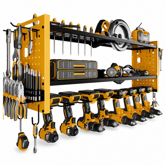 🛠️ 50% OFF NOW! 🔩 Wall-Mounted Power Tool Organizer – Heavy-Gauge Steel, Drill Charging Station & Dual Pegboards – Garage Storage 💪