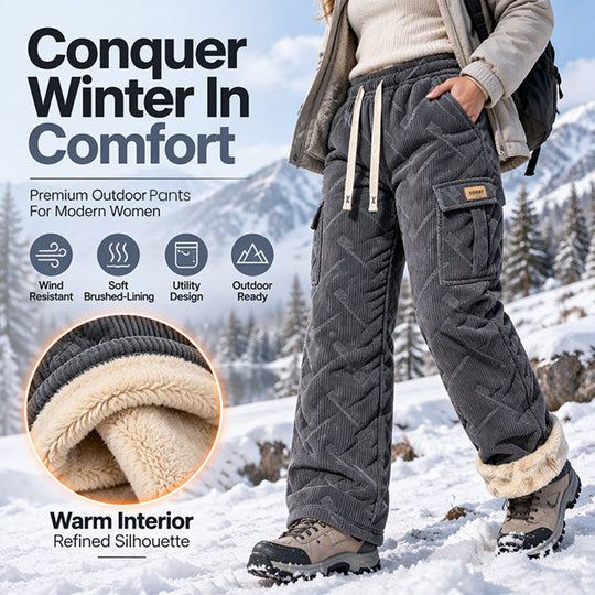 Women's Plush-Lined Corduroy Cargo Pants
