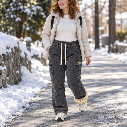 Women's Plush-Lined Corduroy Cargo Pants