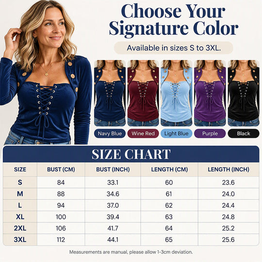 Women's Lace-Up Fake Two Piece Velvet Top