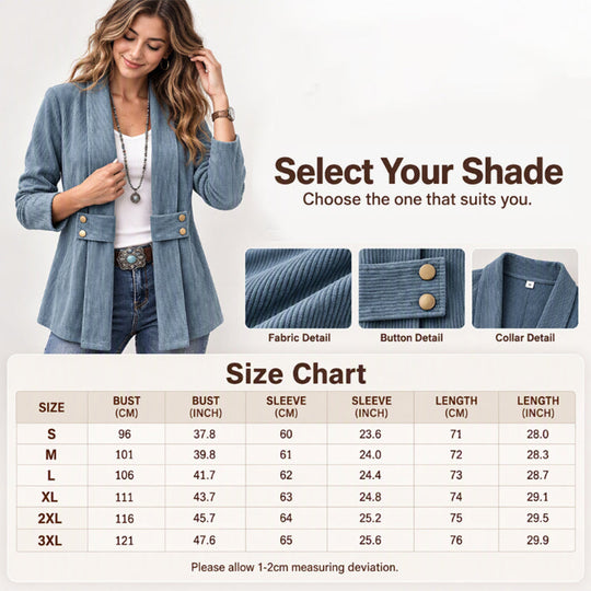 Women's Ribbed Corduroy Open Front Jacket