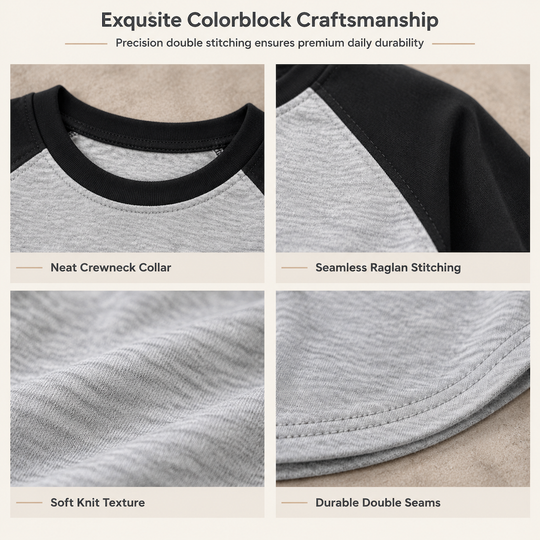Women's Casual Loose Crew Neck Long Sleeve T-Shirt Color Block Pullover Top
