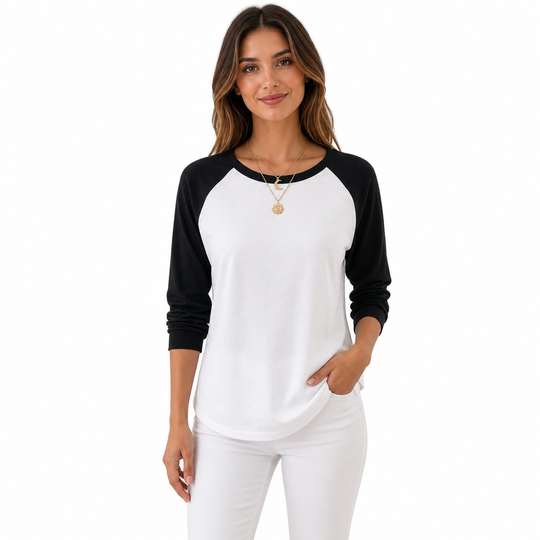 Women's Casual Loose Crew Neck Long Sleeve T-Shirt Color Block Pullover Top