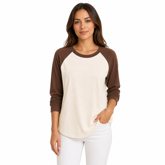 Women's Casual Loose Crew Neck Long Sleeve T-Shirt Color Block Pullover Top