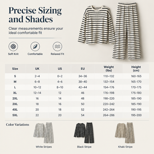 Women Casual Loose Striped Long Sleeve Crew Neck Top and Drawstring Pants Loungewear Set