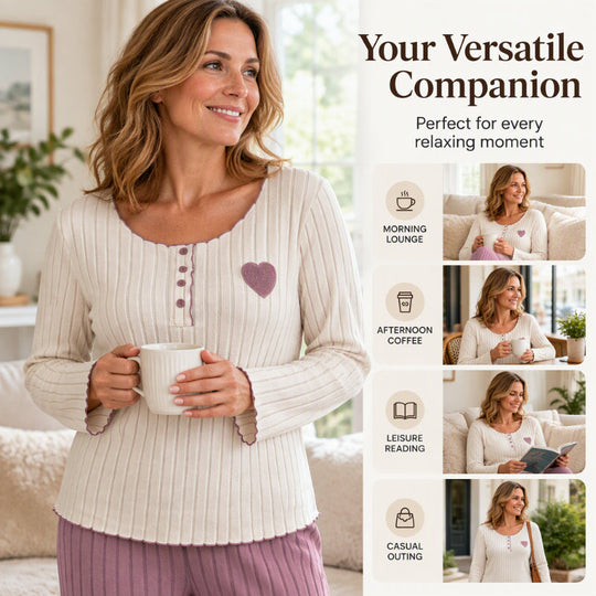 🧸Women's Heart Embroidery Ribbed Pajama Set