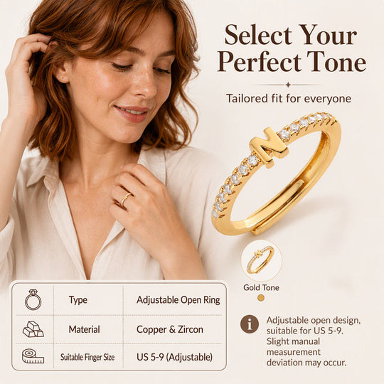 Minimalist Adjustable Initial Ring for Women