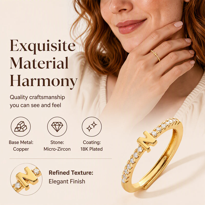 Minimalist Adjustable Initial Ring for Women