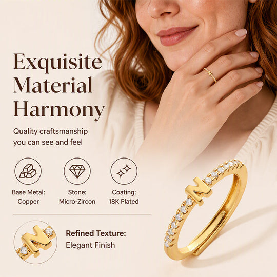 Minimalist Adjustable Initial Ring for Women