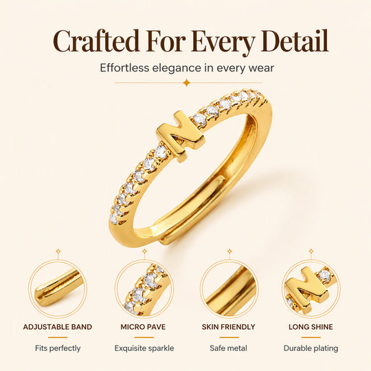 Minimalist Adjustable Initial Ring for Women