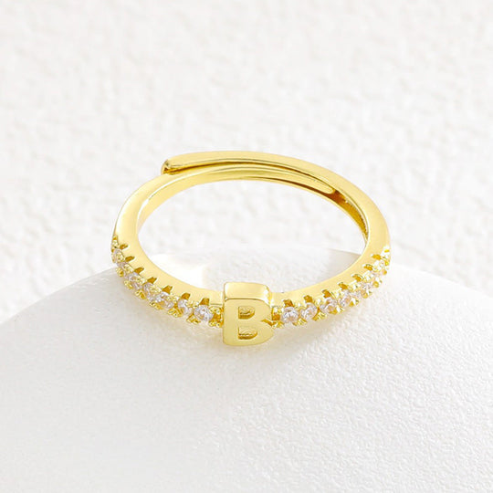 Minimalist Adjustable Initial Ring for Women